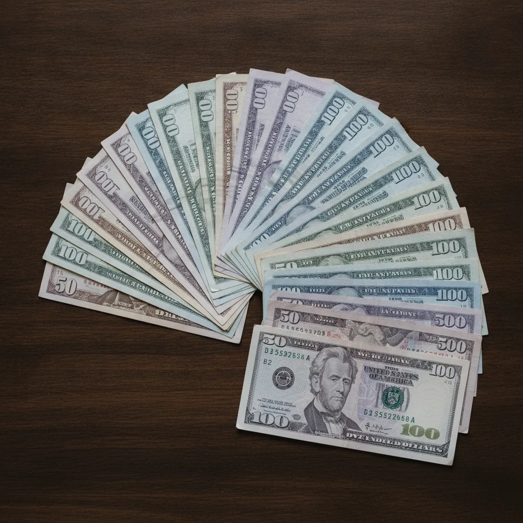 Éventail de billets en euros de différentes coupures posé sur une table