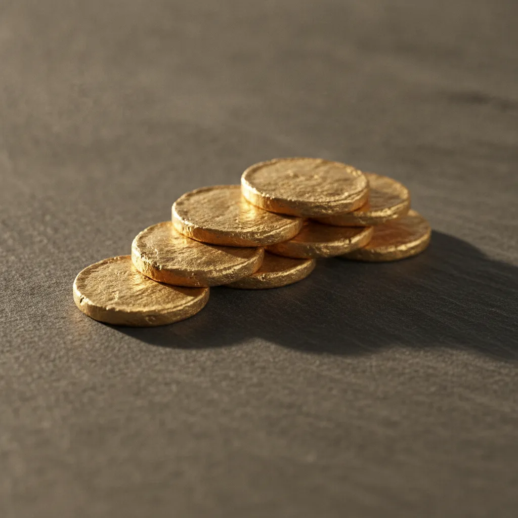 Pièces d'or de vingt francs empilées sur une surface sombre