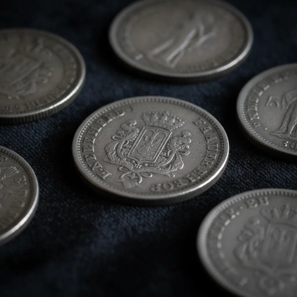 Plusieurs pièces de 1 franc Semeuse posées sur un fond sombre, dont une en très bel état de conservation.