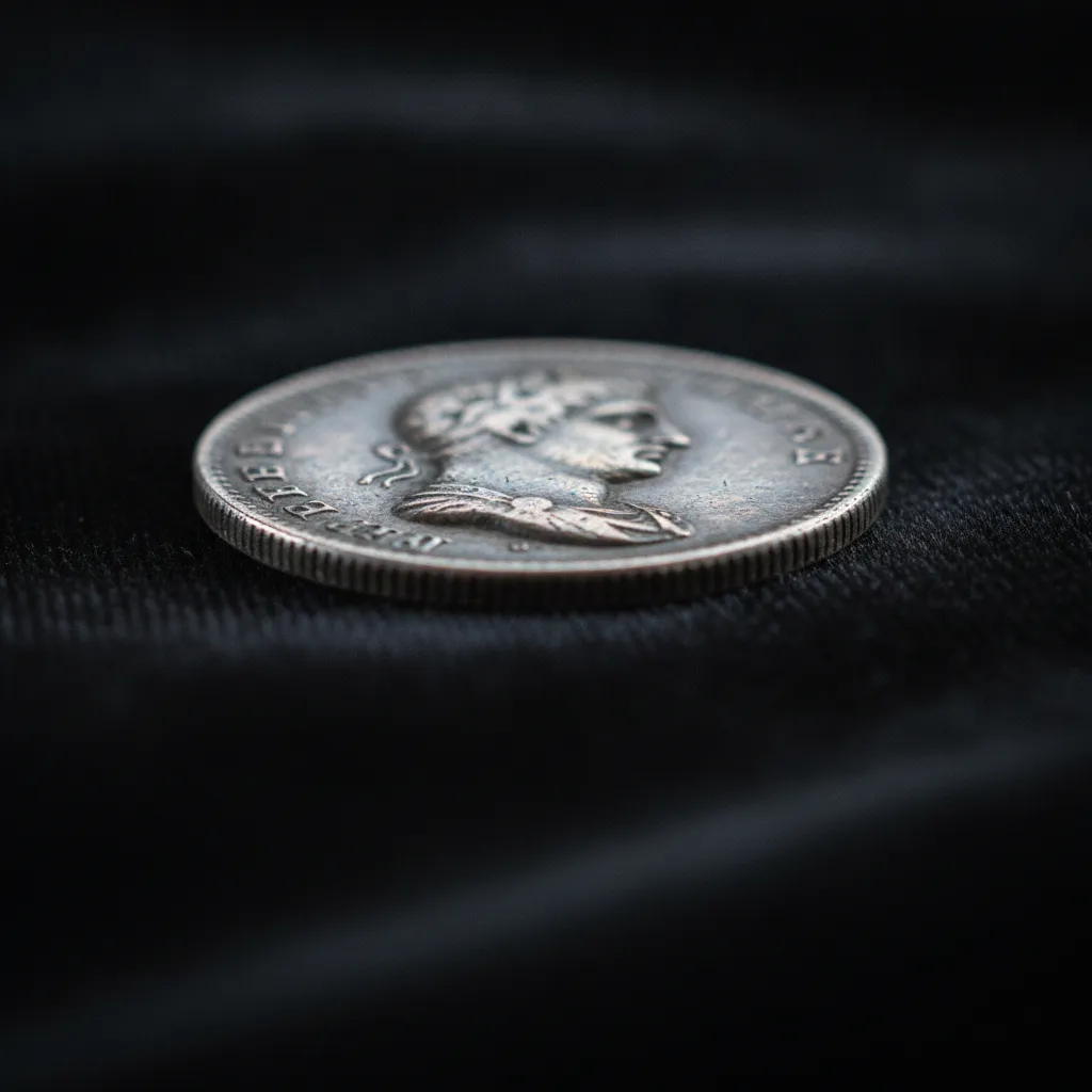 Pièce de 100 francs en argent posée sur un tissu sombre, éclairée de côté.