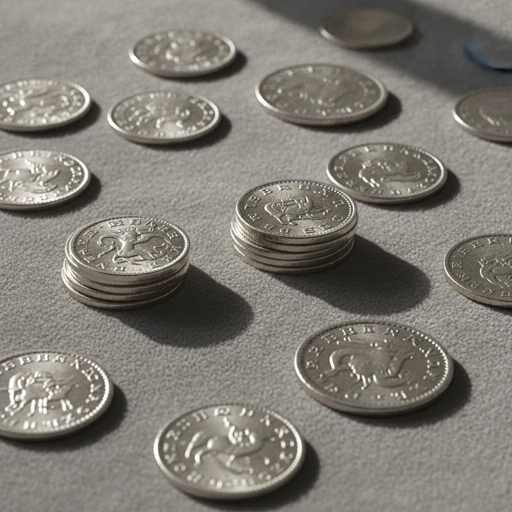 Pièces de dix euros en argent présentées sur un fond neutre